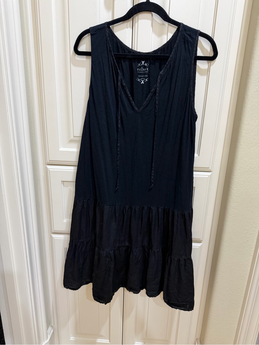 Velvet by Graham & Spencer Sophia Tiered Black Vintage Slub Dress